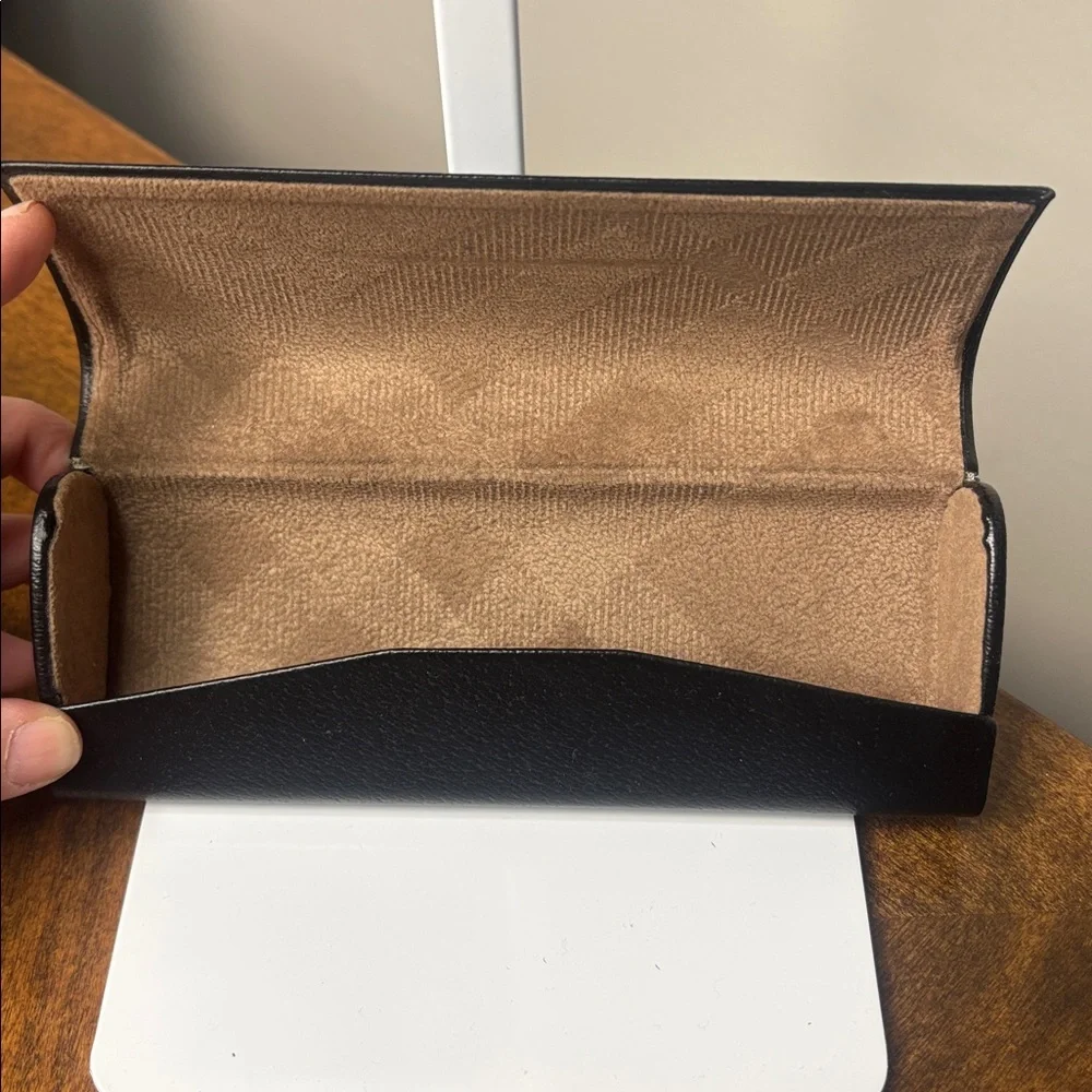 Burberry Black Leather Sunglasses Case Gold Logo Designer Eyeglass Case